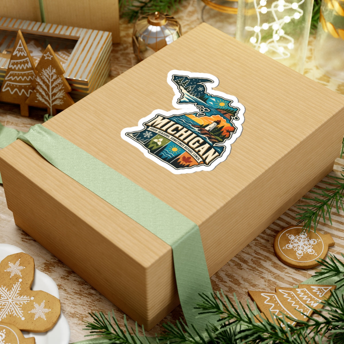 Michigan State Map Kiss-Cut Sticker — Vintage Scenic Landmark