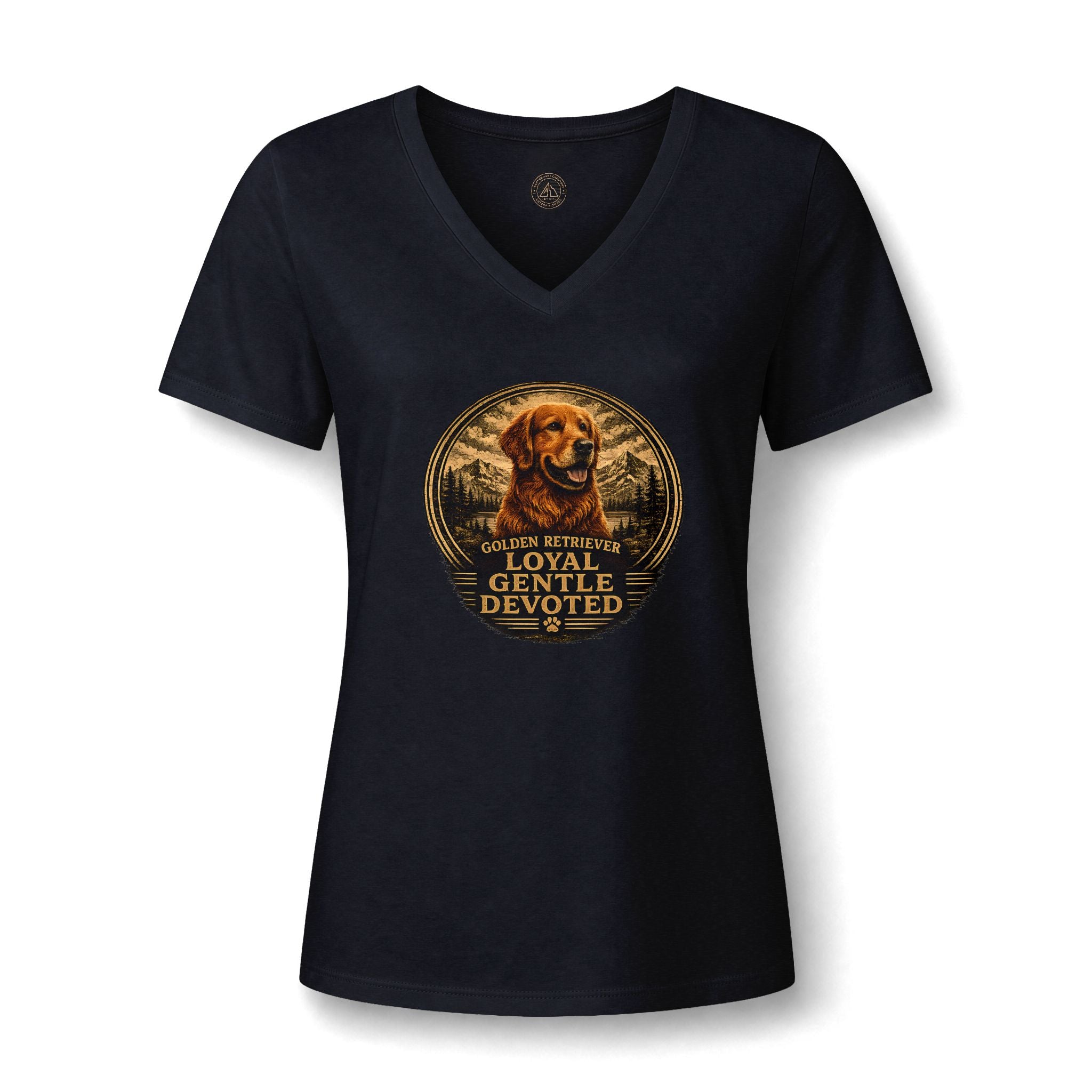 Golden Retriever V-Neck Tee — "Loyal Gentle Devoted" Dog Lover Shirt