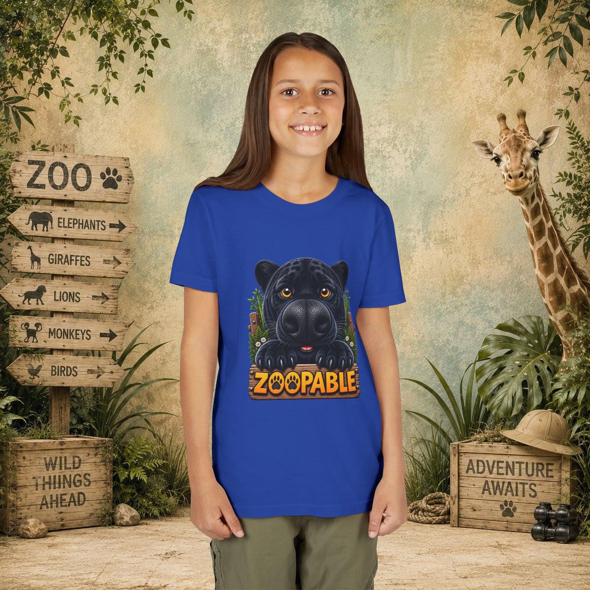 Youth Tee — Cute Black Panther "Zoopable" Kids Graphic T-Shirt