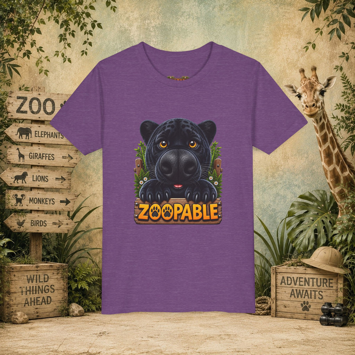 Youth Tee — Cute Black Panther "Zoopable" Kids Graphic T-Shirt