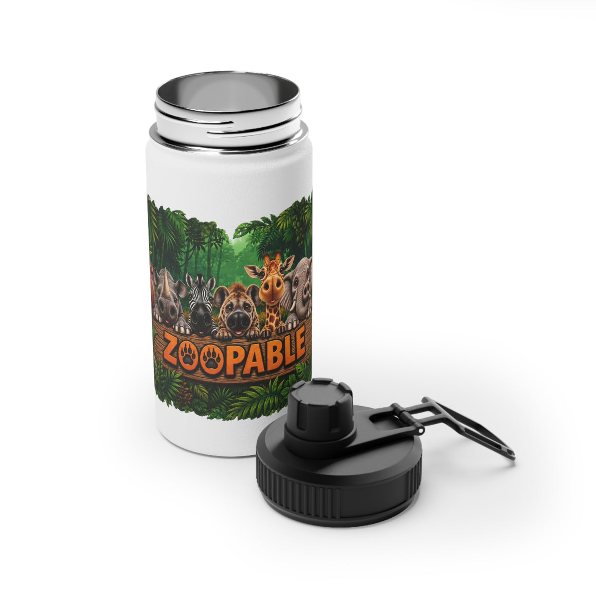 Zoopals Jungle Animals Stainless Steel Water Bottle — Sports Lid, Kid-Friendly Zoo Animal Design