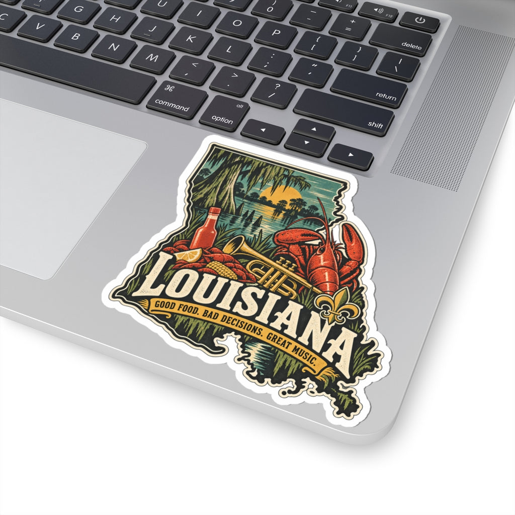 Louisiana State Map Kiss-Cut Sticker — Vintage Scenic Landmark