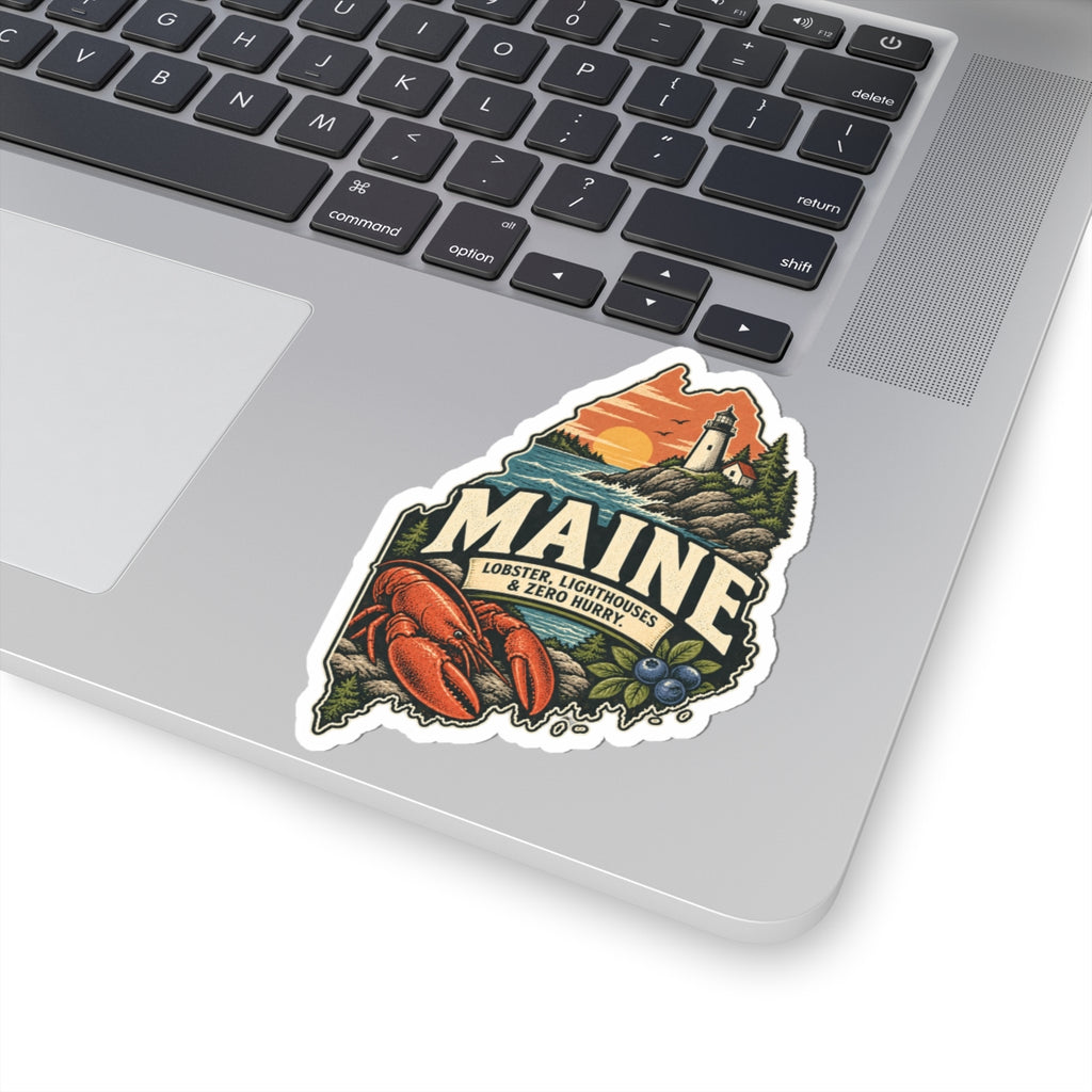 Maine State Map Kiss-Cut Sticker — Vintage Scenic Landmark