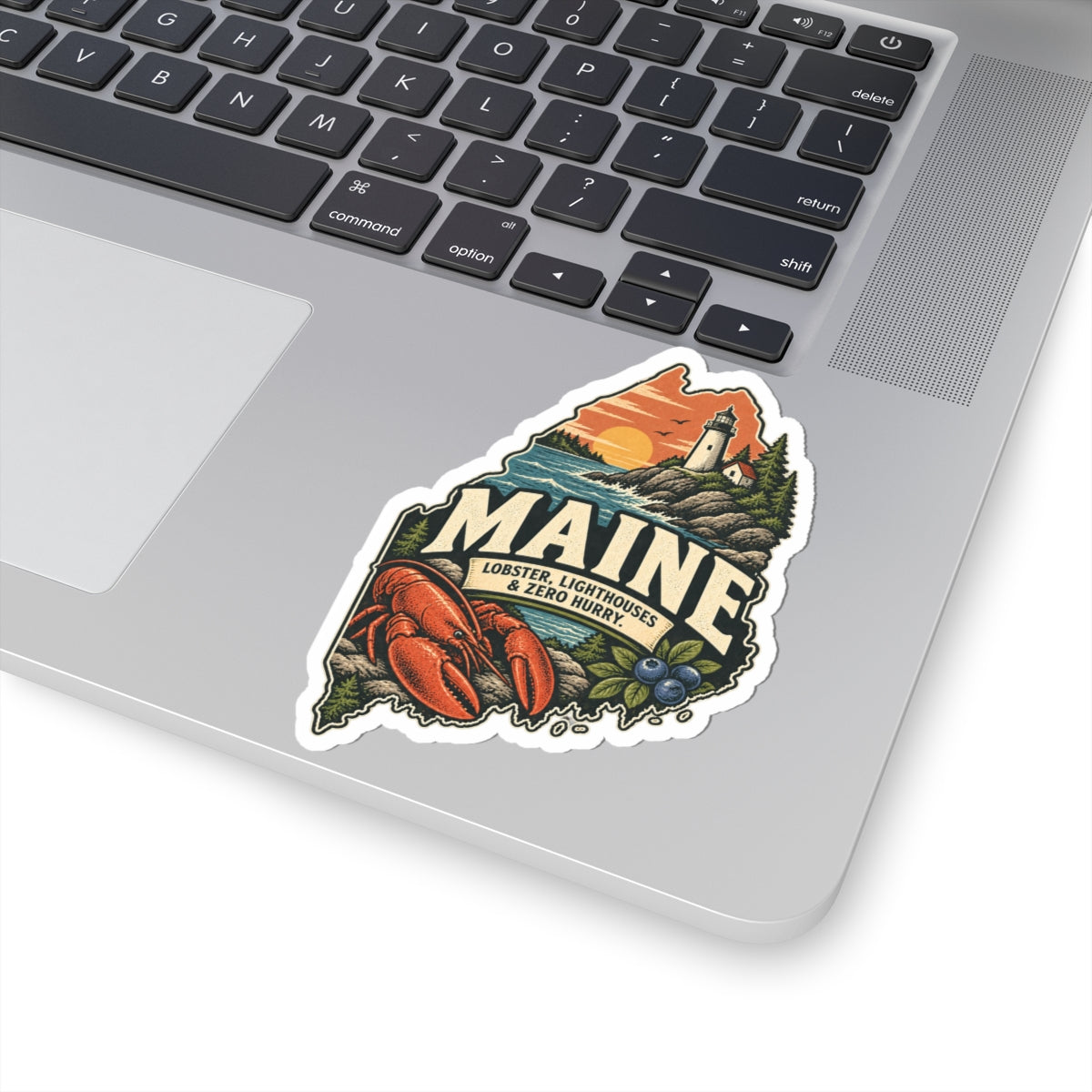 Maine State Map Kiss-Cut Sticker — Vintage Scenic Landmark