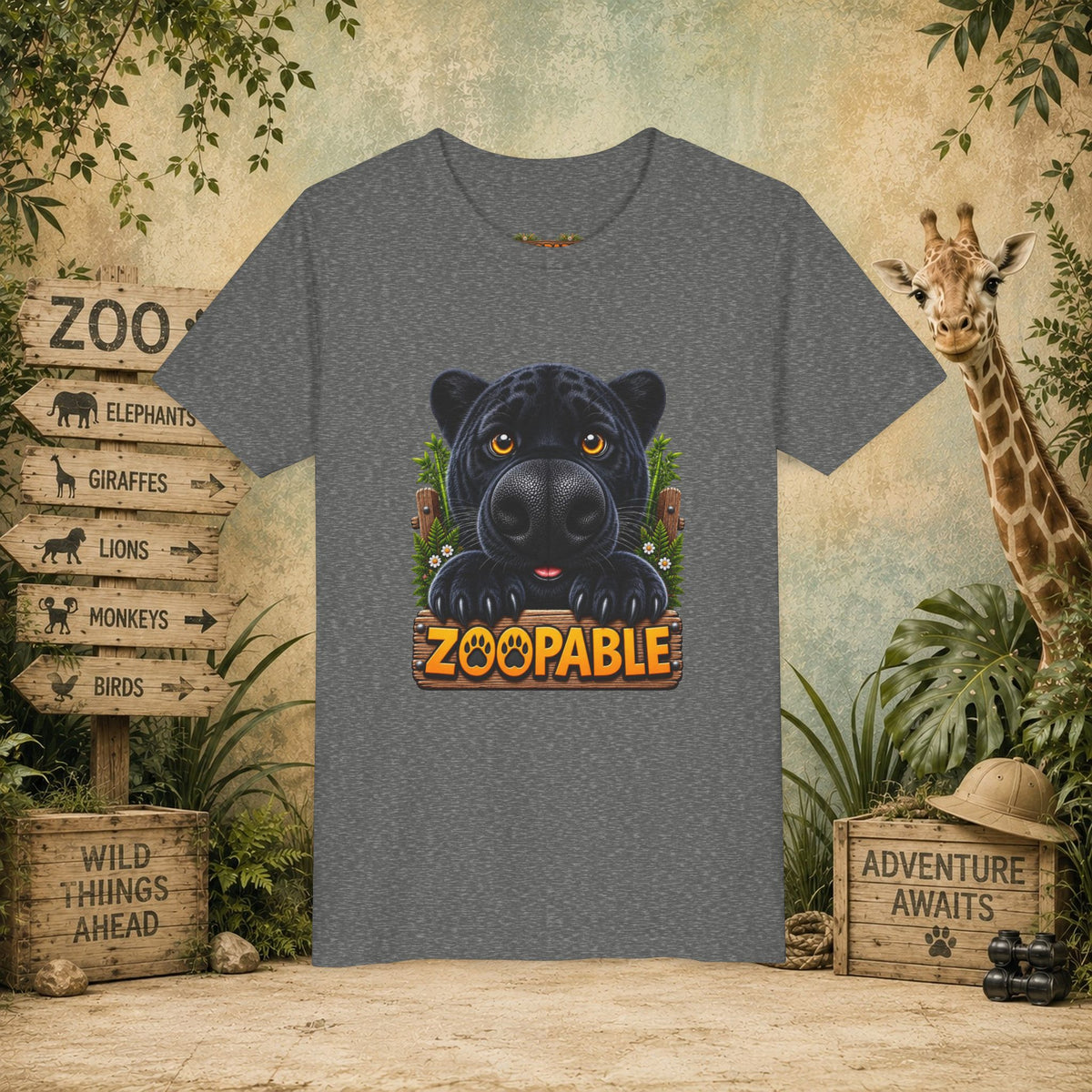 Youth Tee — Cute Black Panther "Zoopable" Kids Graphic T-Shirt