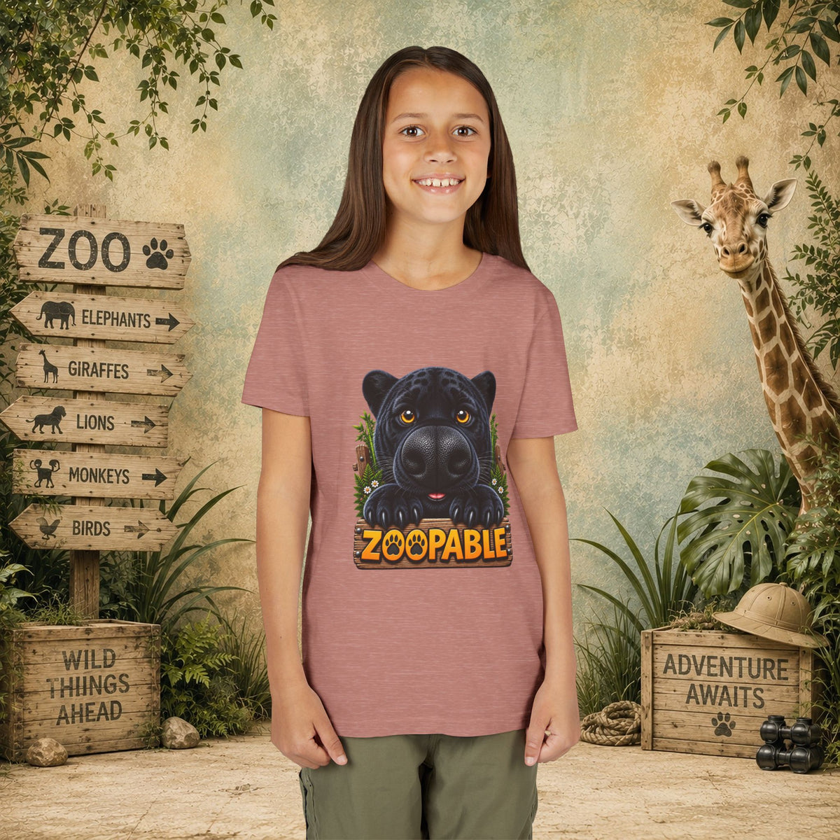 Youth Tee — Cute Black Panther "Zoopable" Kids Graphic T-Shirt