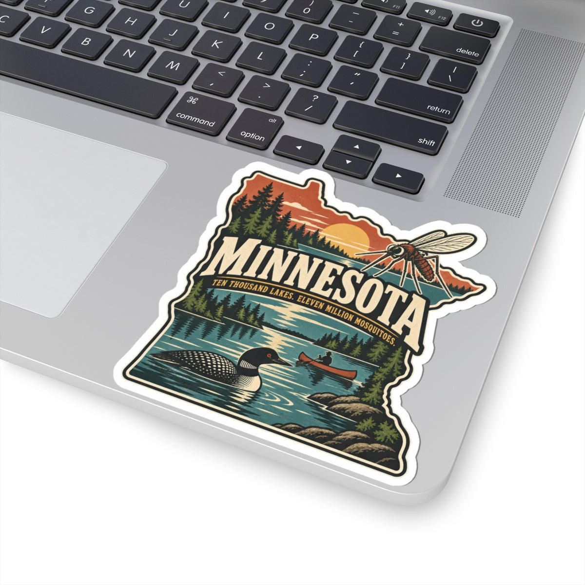 Minnesota State Map Kiss-Cut Sticker — Vintage Scenic Landmark