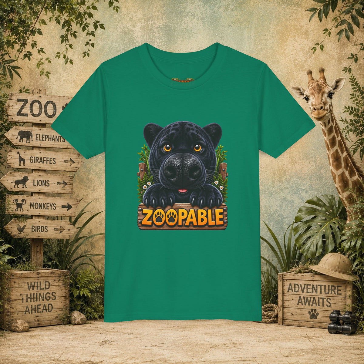 Youth Tee — Cute Black Panther "Zoopable" Kids Graphic T-Shirt