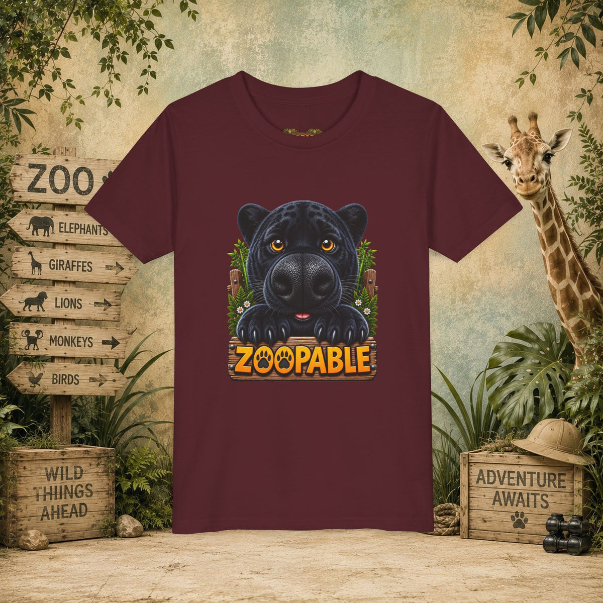 Youth Tee — Cute Black Panther "Zoopable" Kids Graphic T-Shirt