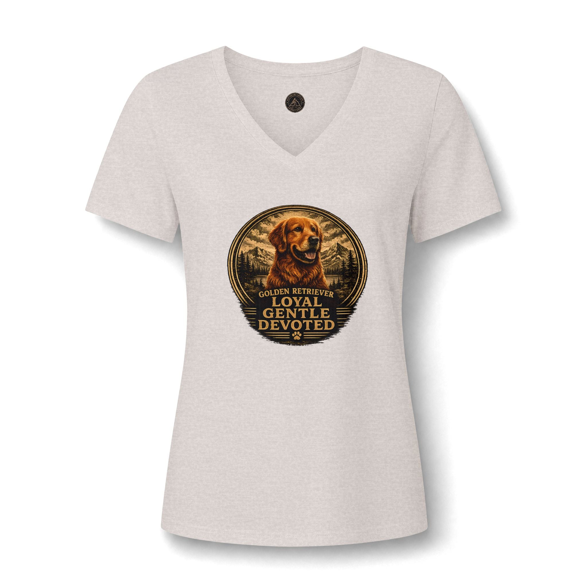 Golden Retriever V-Neck Tee — "Loyal Gentle Devoted" Dog Lover Shirt