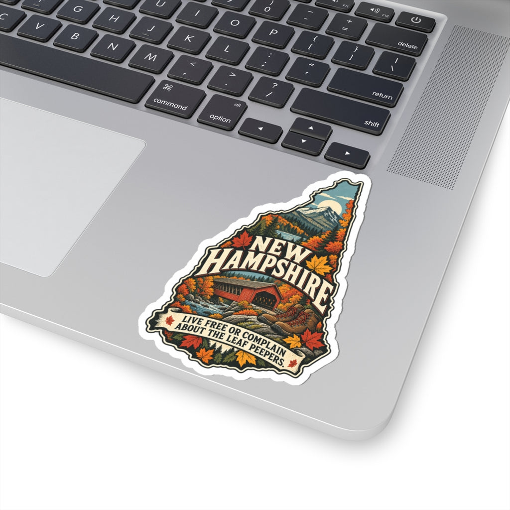 New Hampshire State Map Kiss-Cut Sticker — Vintage Scenic Landmark