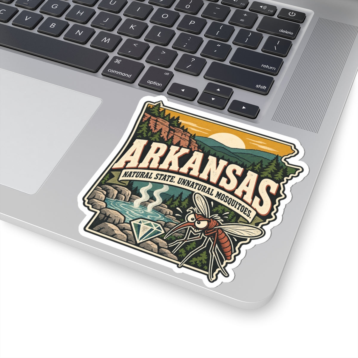 Arkansas Vintage Travel Sticker — “Natural State, Unnatural Mosquitoes”