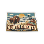 North Dakota State Map Kiss-Cut Sticker — Vintage Scenic Landmark