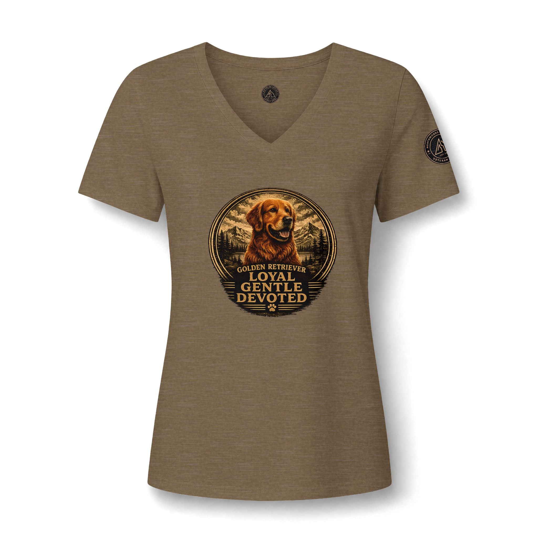 Golden Retriever V-Neck Tee — "Loyal Gentle Devoted" Dog Lover Shirt