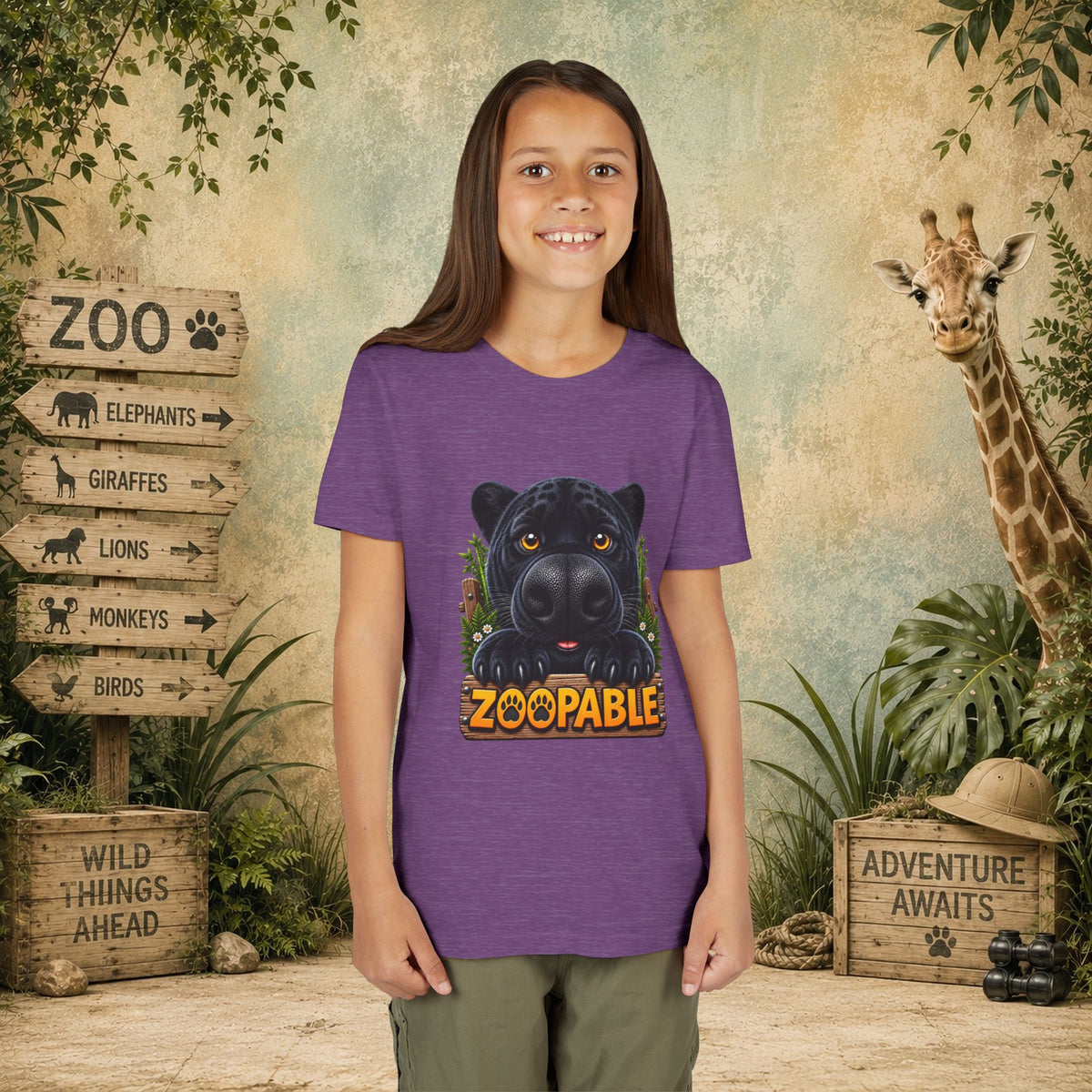 Youth Tee — Cute Black Panther "Zoopable" Kids Graphic T-Shirt