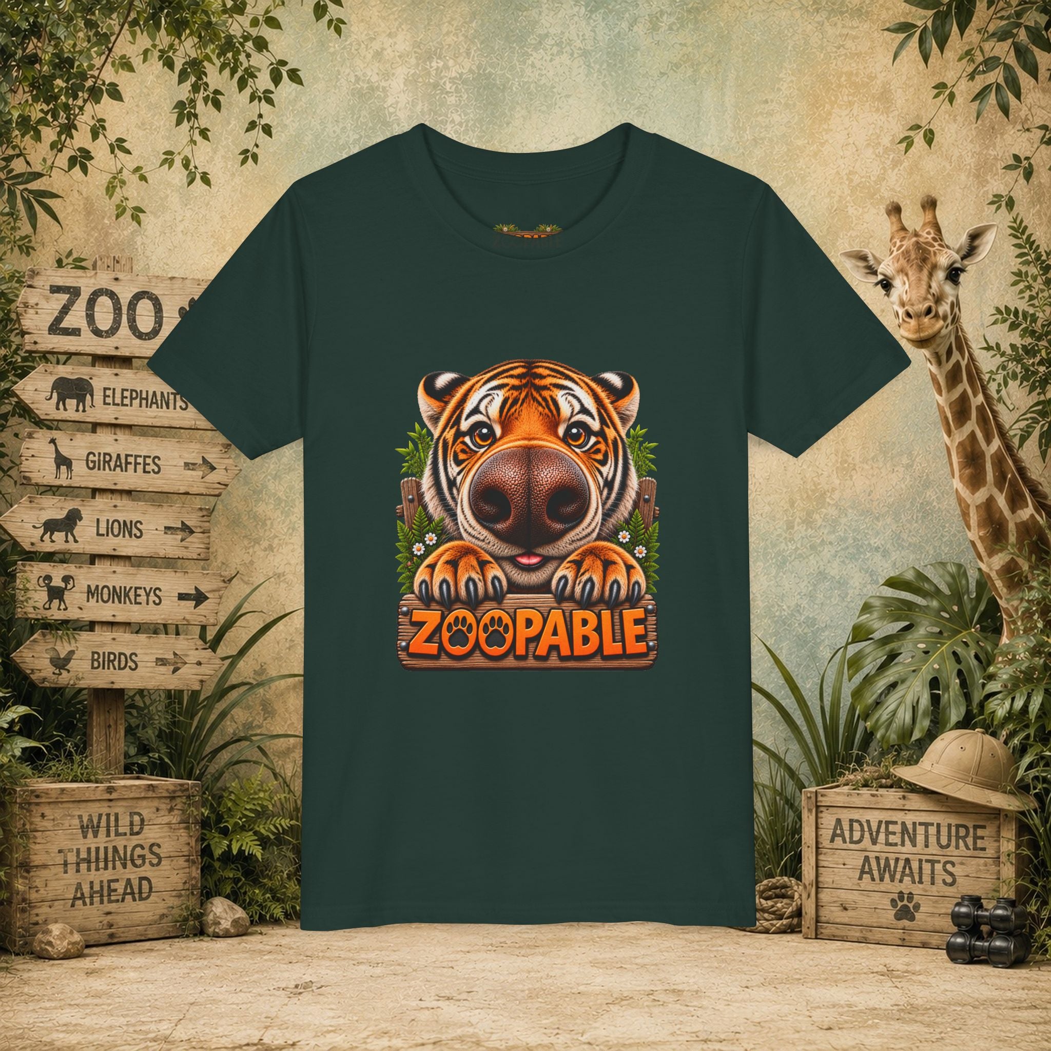 Youth Tiger Tee — "Zoopable" Cute Cartoon Wildlife Kids Shirt