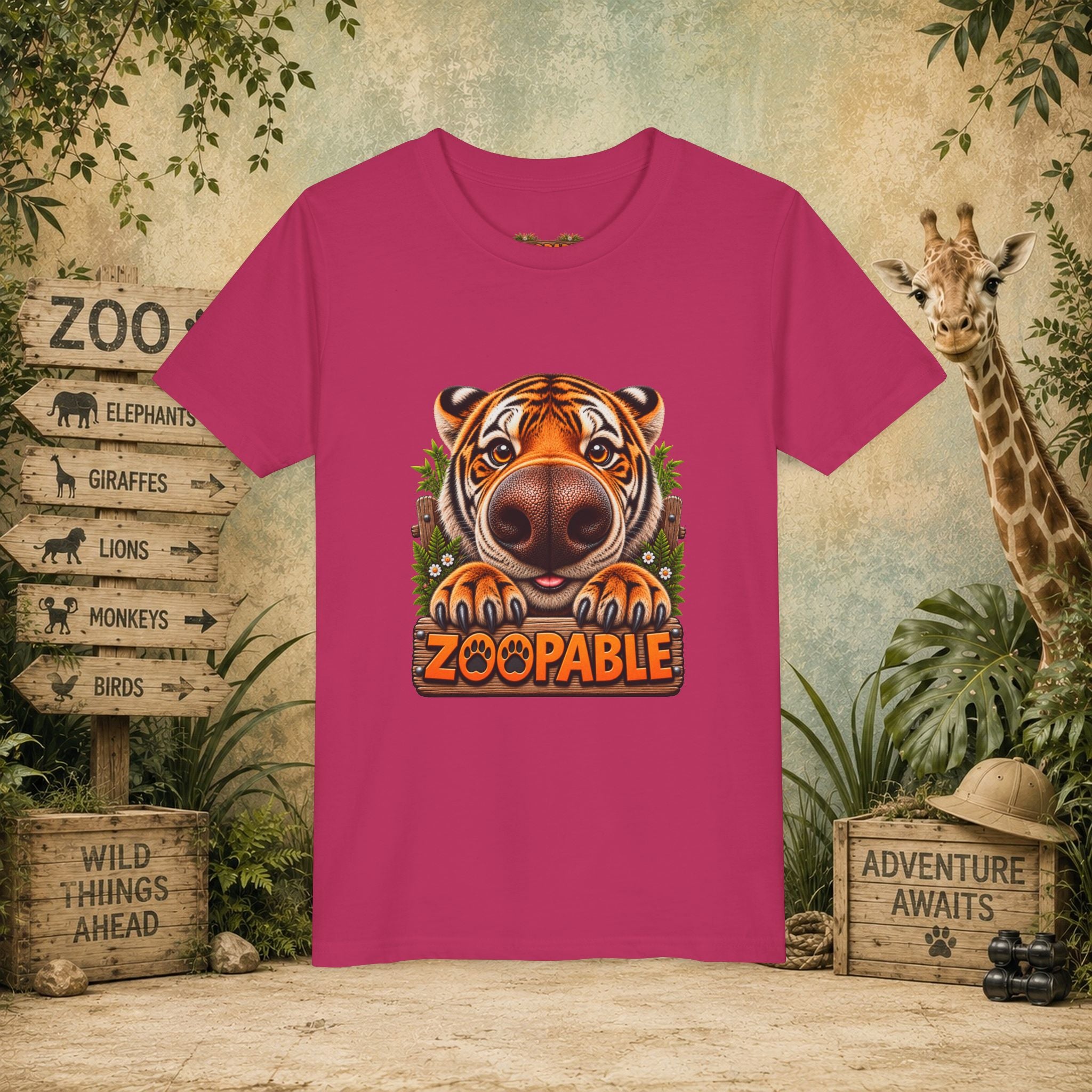 Youth Tiger Tee — "Zoopable" Cute Cartoon Wildlife Kids Shirt
