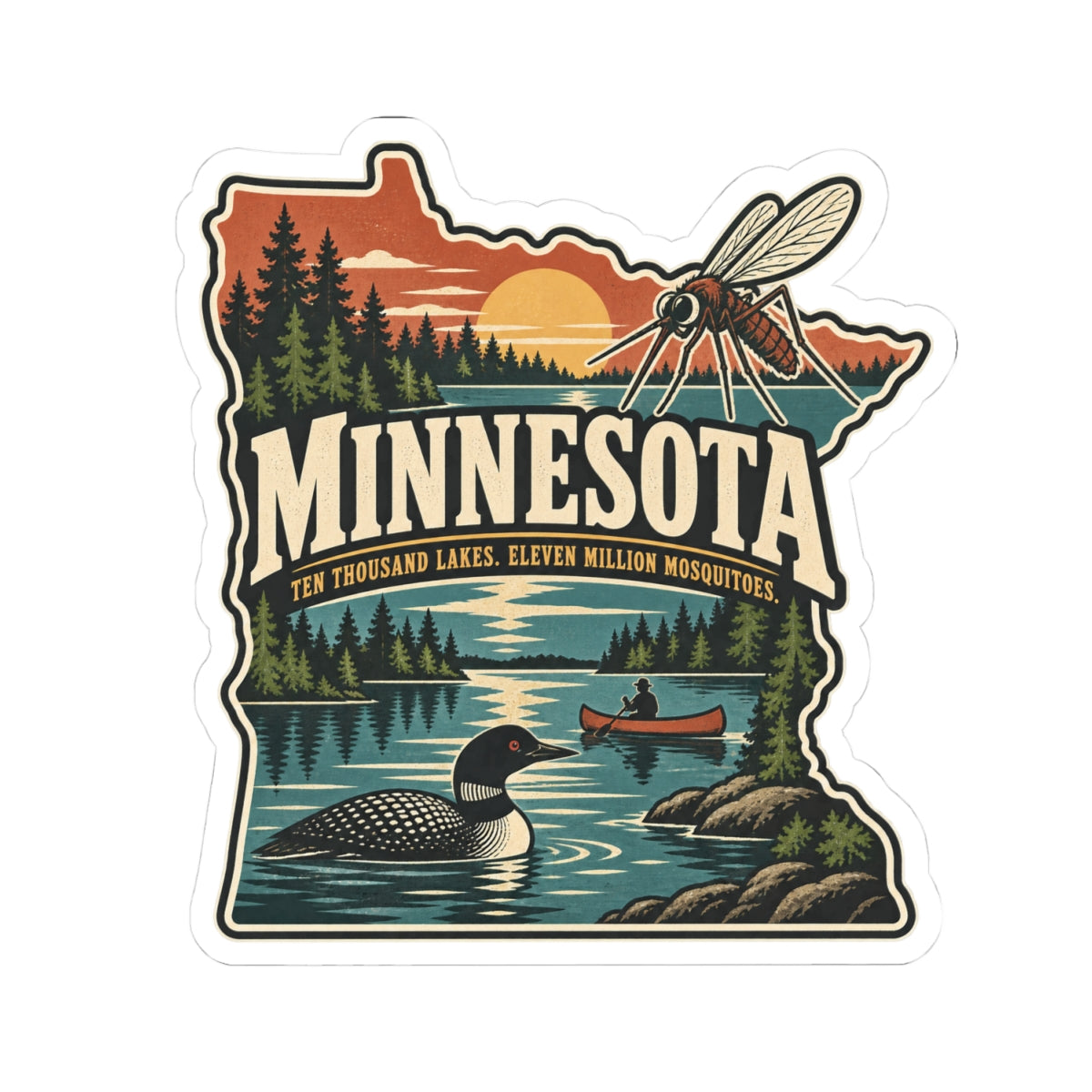 Minnesota State Map Kiss-Cut Sticker — Vintage Scenic Landmark