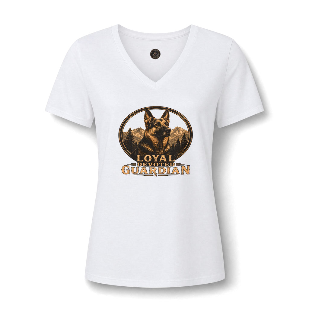 German Shepard V-Neck Tee — "Loyal Gentle Devoted" Dog Lover Shirt