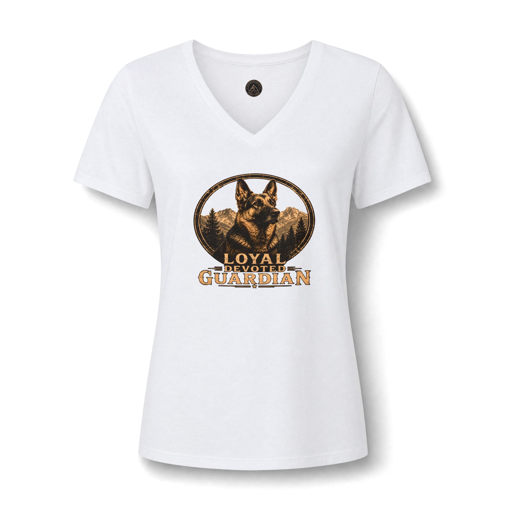 German Shepard V-Neck Tee — "Loyal Gentle Devoted" Dog Lover Shirt