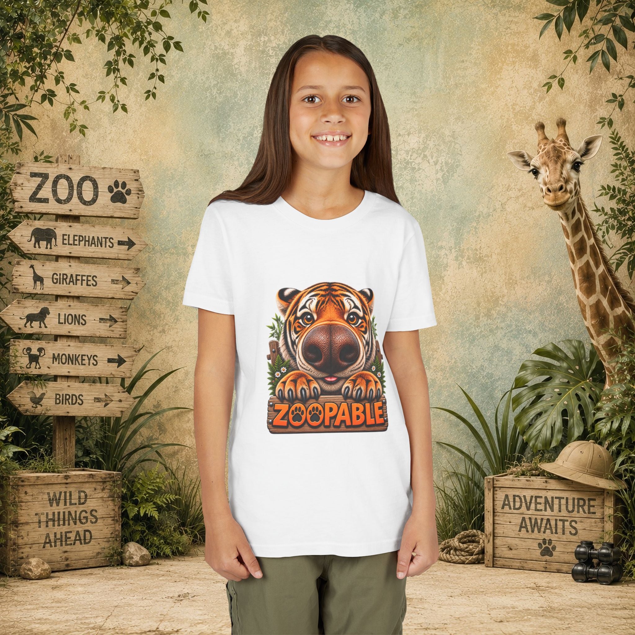 Youth Tiger Tee — "Zoopable" Cute Cartoon Wildlife Kids Shirt