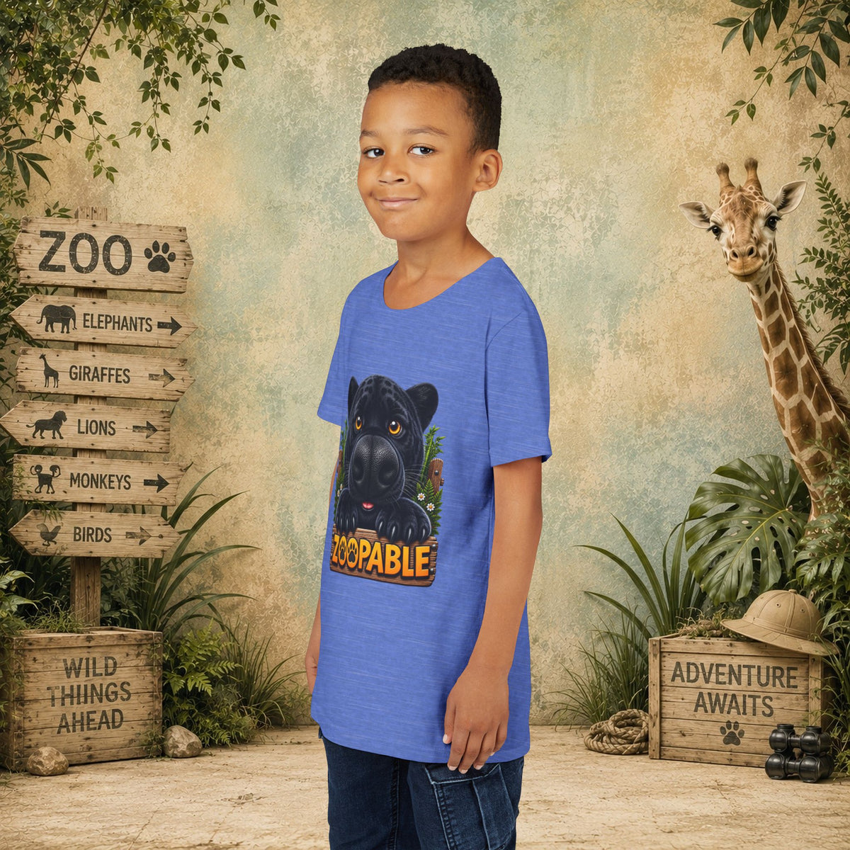 Youth Tee — Cute Black Panther "Zoopable" Kids Graphic T-Shirt