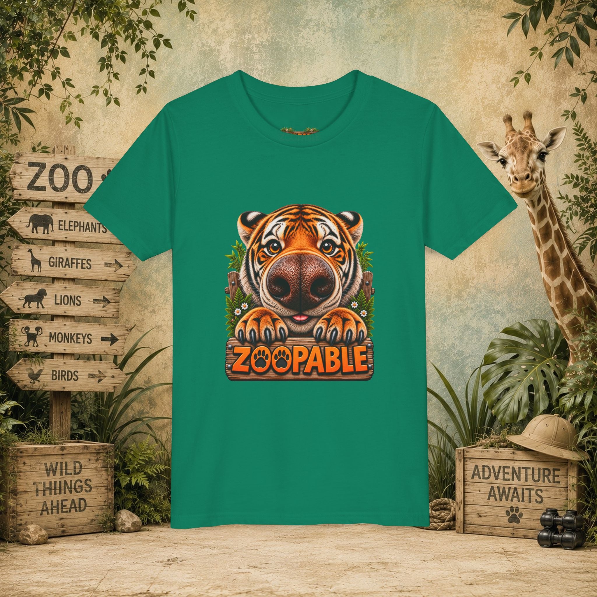 Youth Tiger Tee — "Zoopable" Cute Cartoon Wildlife Kids Shirt