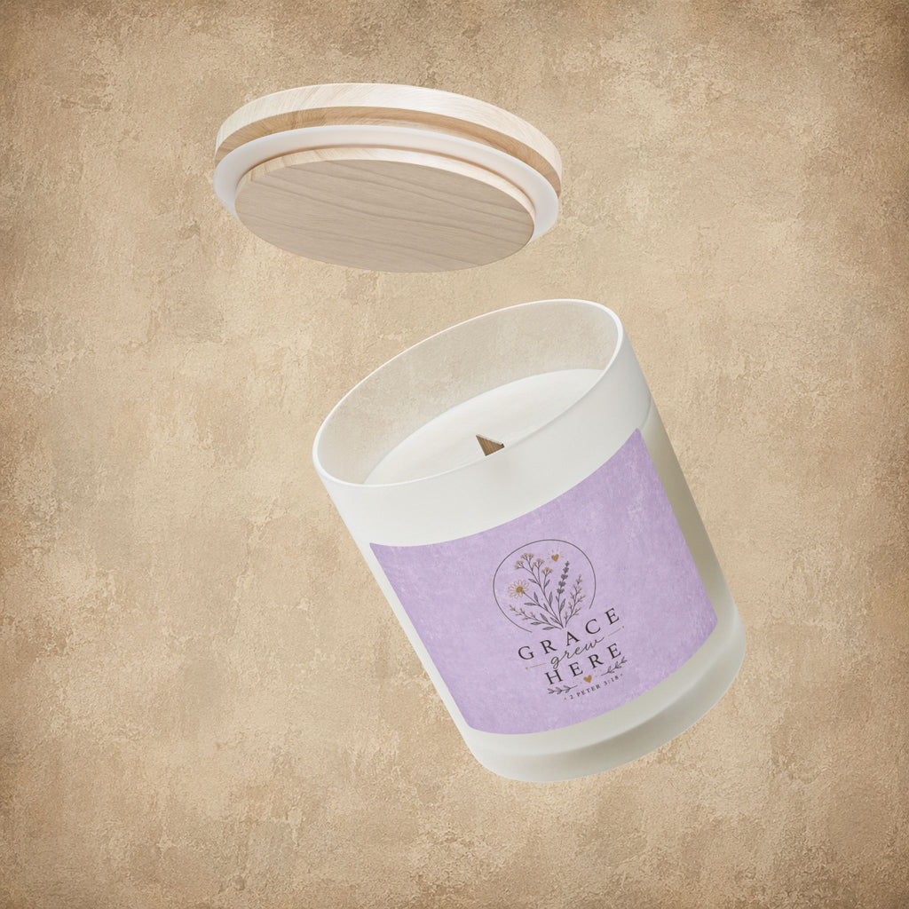 Grace Grew Here, Frosted Glass Soy Candle, 11oz