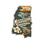Mississippi State Map Kiss-Cut Sticker — Vintage Scenic Landmark