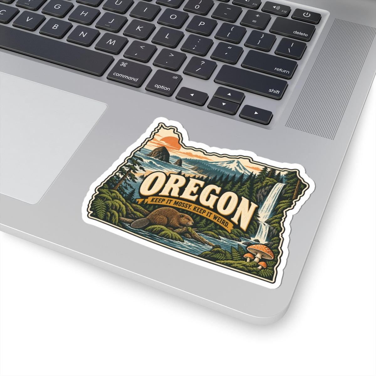 Oregon State Map Kiss-Cut Sticker — Vintage Scenic Landmark
