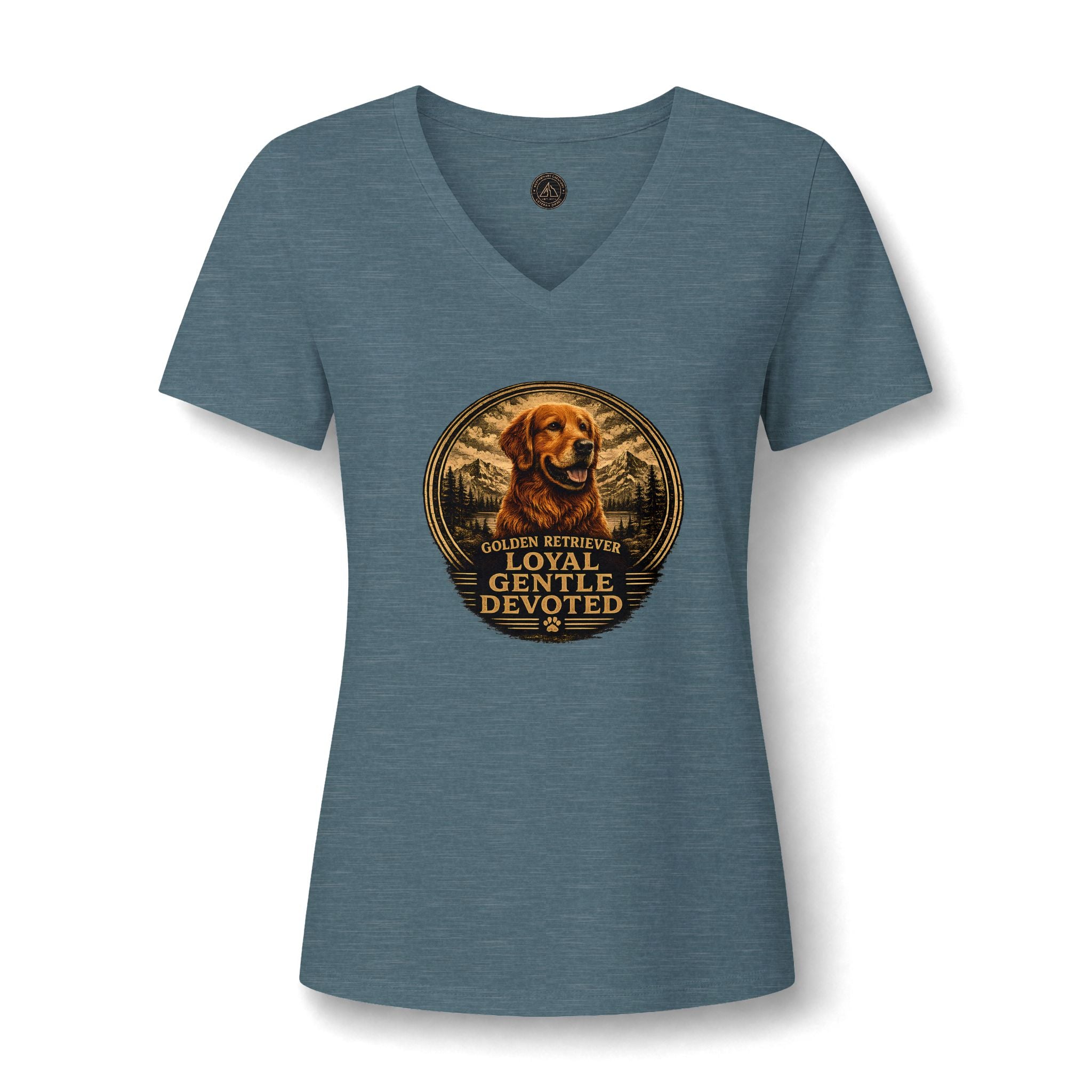 Golden Retriever V-Neck Tee — "Loyal Gentle Devoted" Dog Lover Shirt