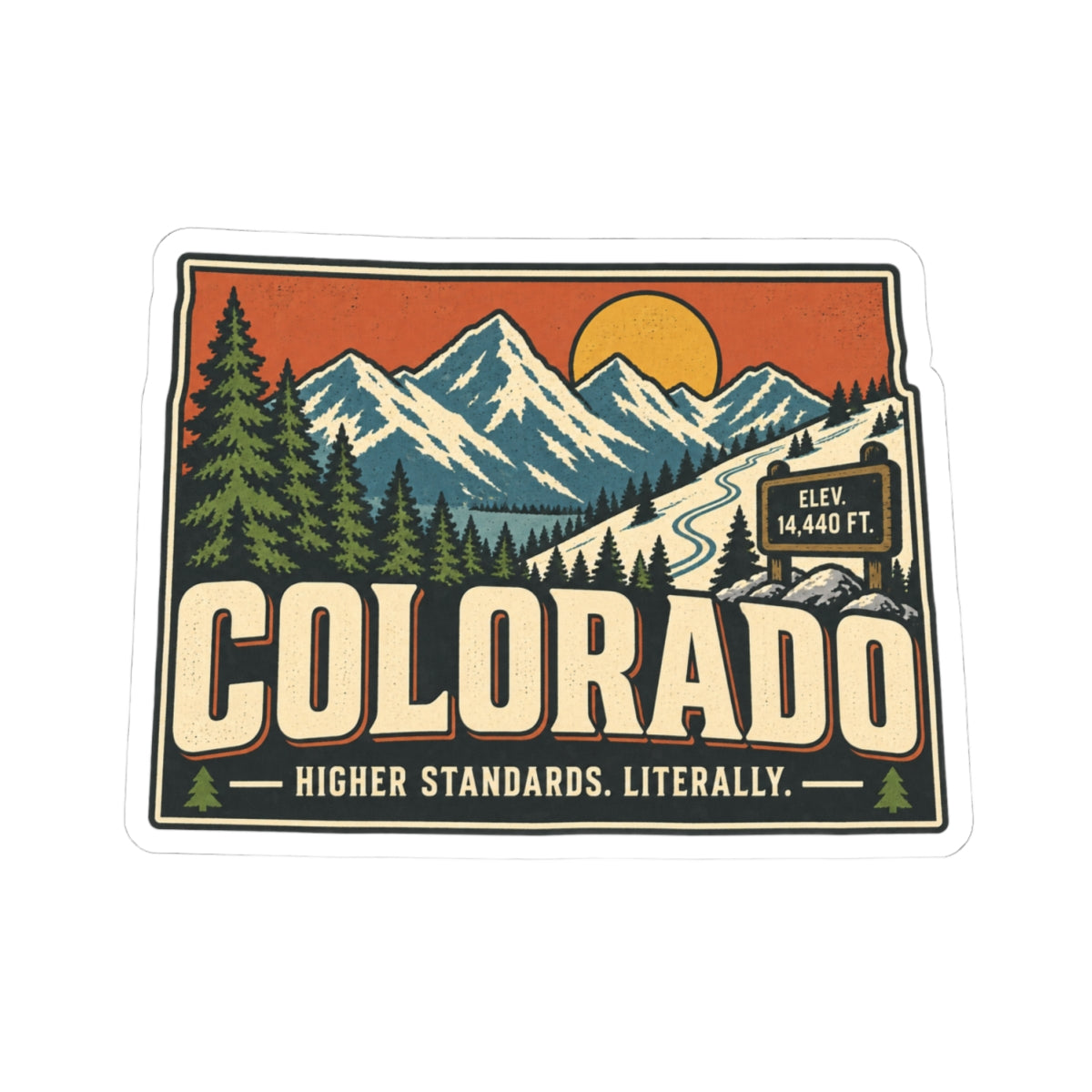 Colorado State Map Kiss-Cut Sticker — Vintage Scenic Landmark