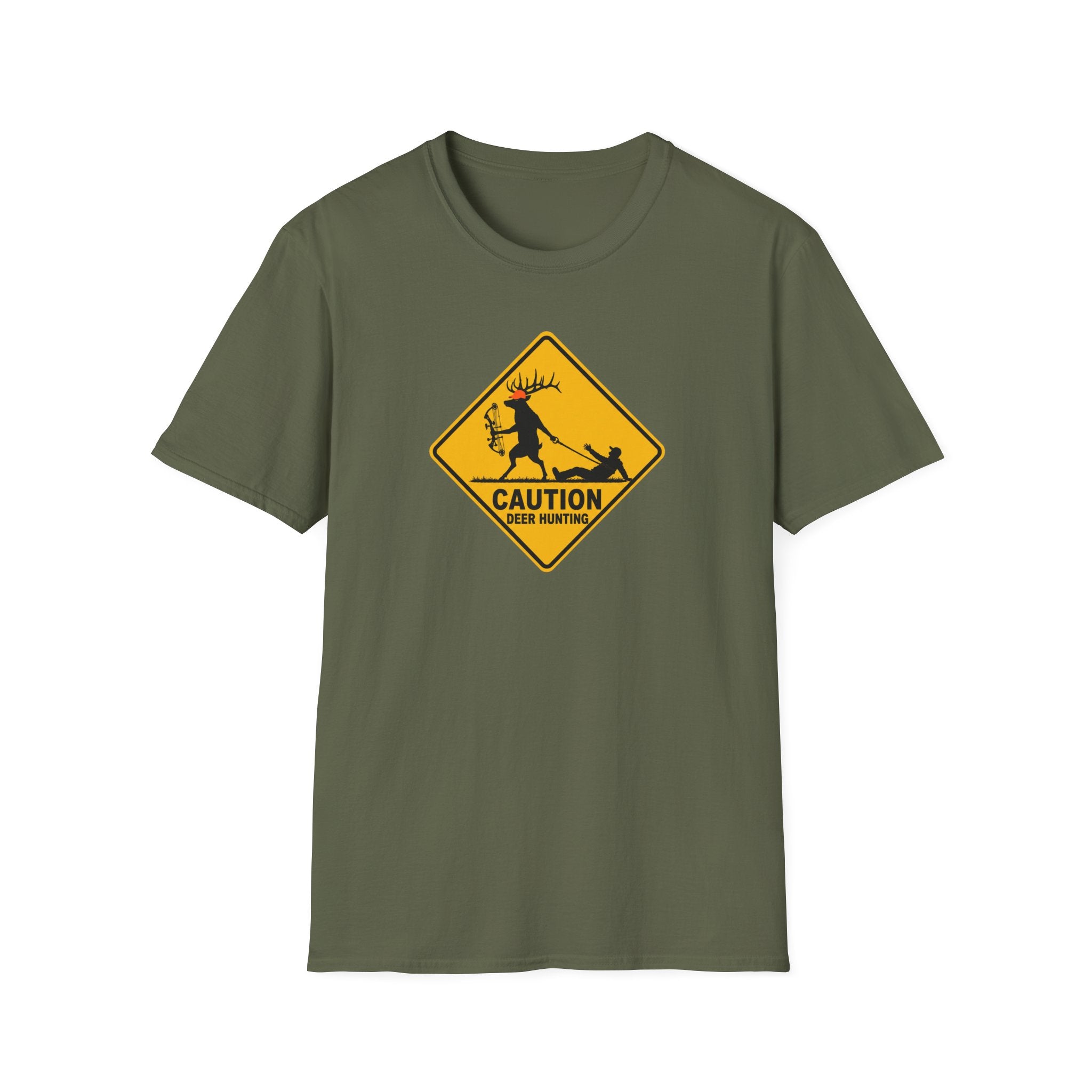 Caution Deer Hunting T-Shirt — Funny Hunter Road Sign Tee
