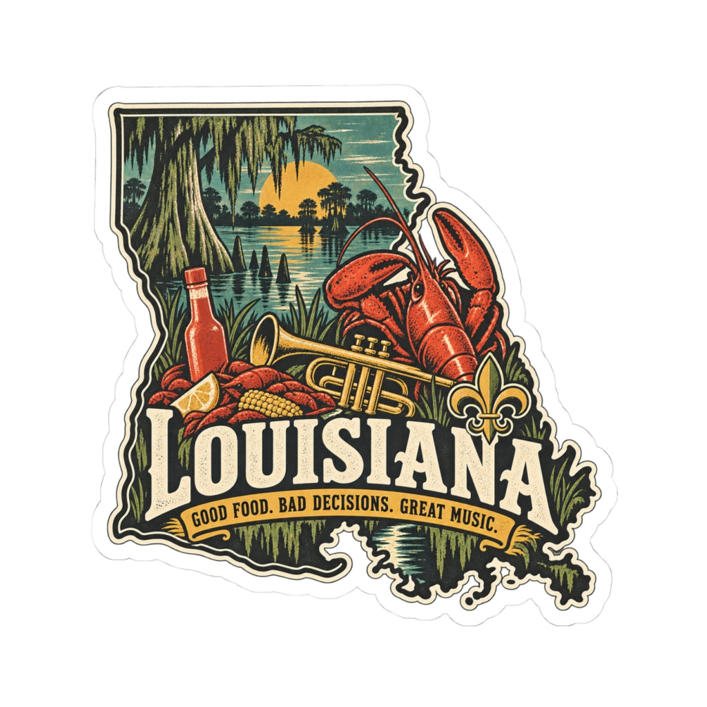 Louisiana State Map Kiss-Cut Sticker — Vintage Scenic Landmark