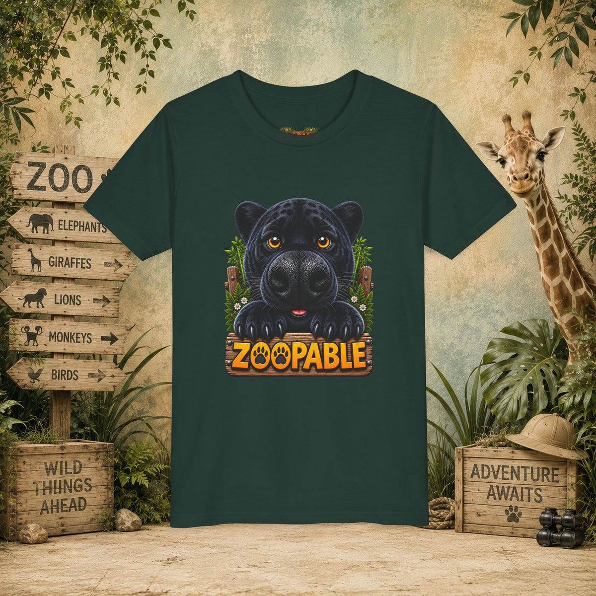 Youth Tee — Cute Black Panther "Zoopable" Kids Graphic T-Shirt