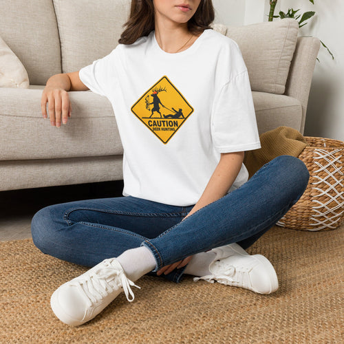 Caution Deer Hunting T-Shirt — Funny Hunter Road Sign Tee
