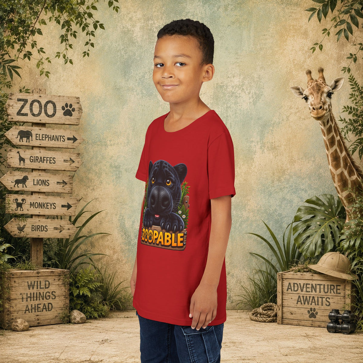 Youth Tee — Cute Black Panther "Zoopable" Kids Graphic T-Shirt