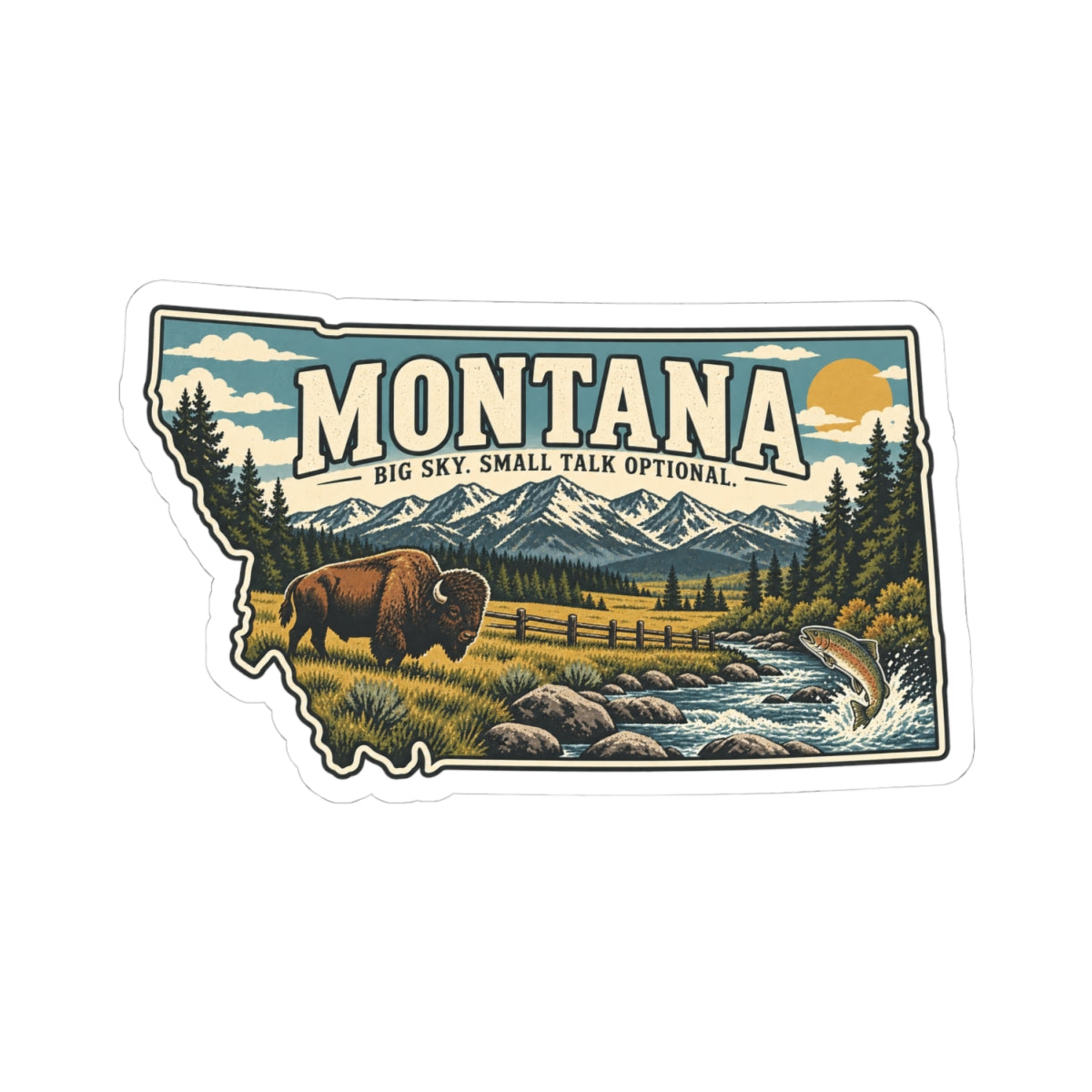 Montana State Map Kiss-Cut Sticker — Vintage Scenic Landmark
