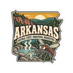 Arkansas Vintage Travel Sticker — “Natural State, Unnatural Mosquitoes”