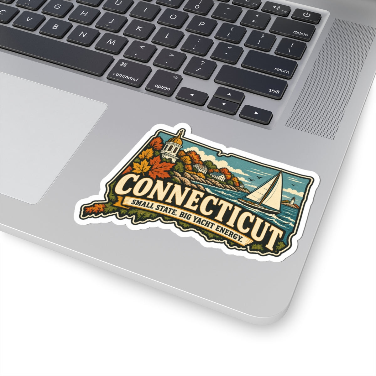 Connecticut State Map Kiss-Cut Sticker — Vintage Scenic Landmark