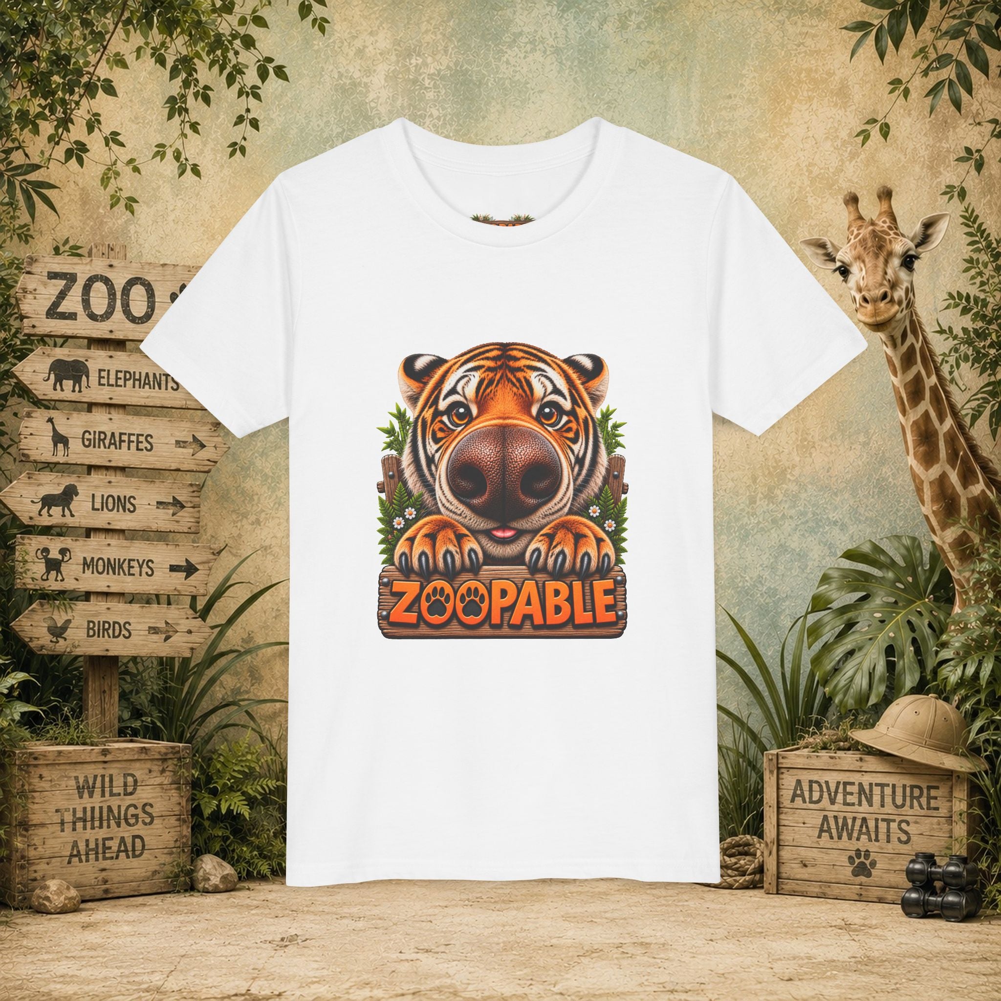 Youth Tiger Tee — "Zoopable" Cute Cartoon Wildlife Kids Shirt