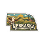 Nebraska State Map Kiss-Cut Sticker — Vintage Scenic Landmark