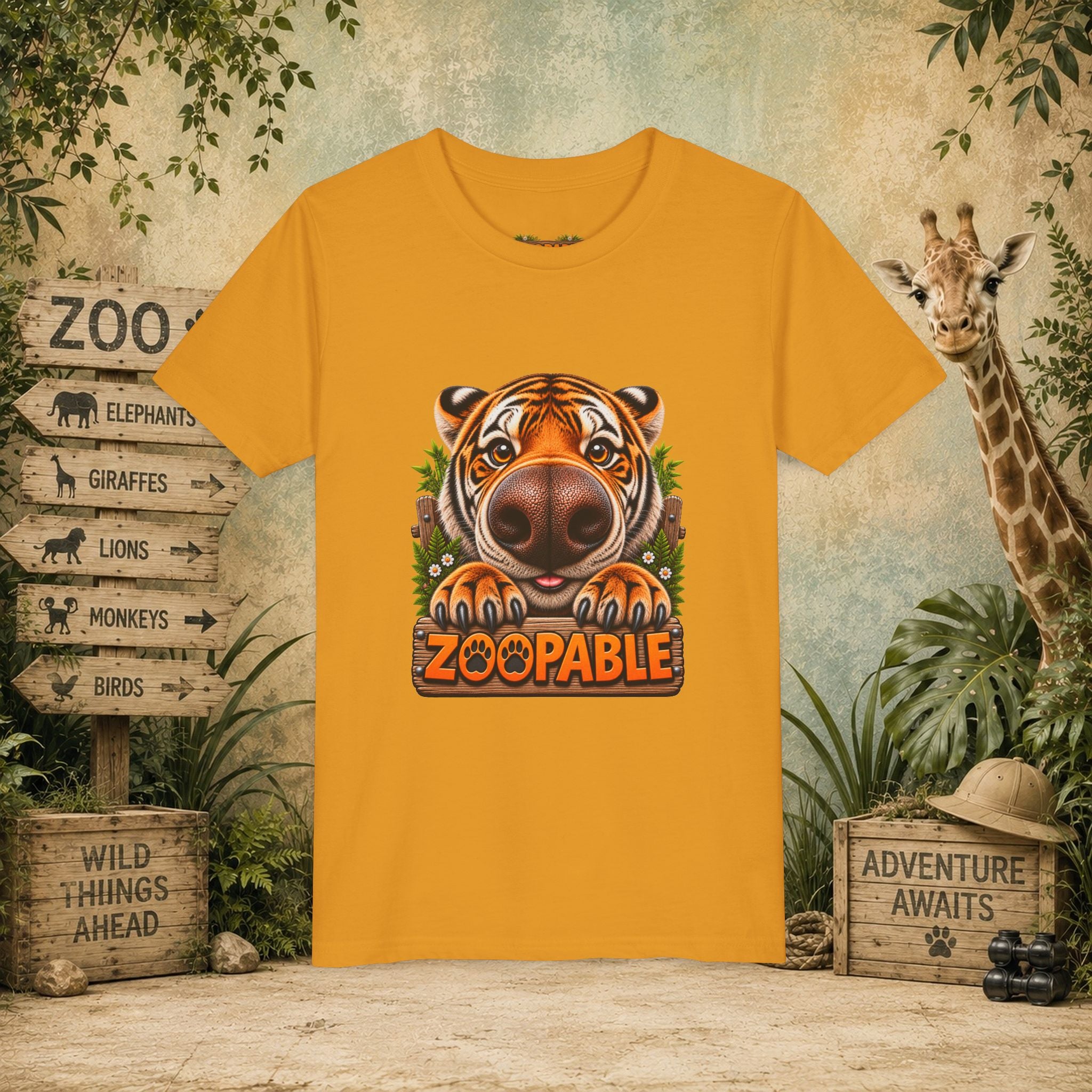 Youth Tiger Tee — "Zoopable" Cute Cartoon Wildlife Kids Shirt