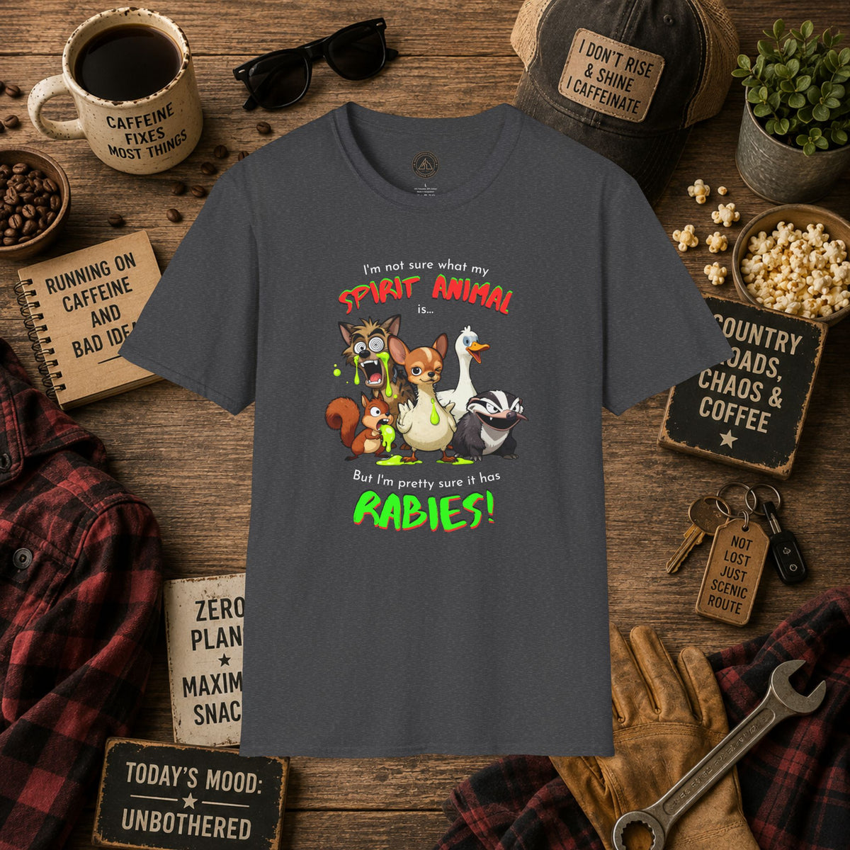 Spirit Animal - Rabies T-Shirt - Mixed Up Cartoon Wildlife Graphic Tee