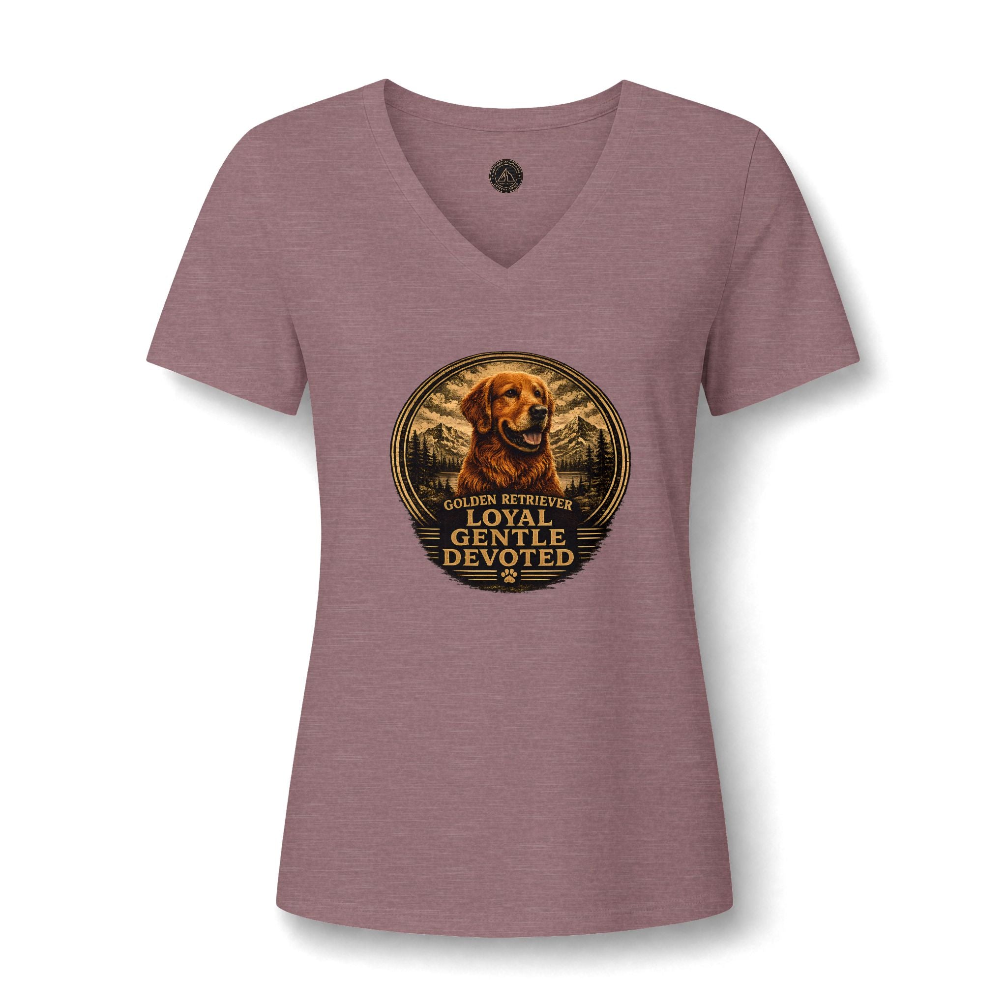Golden Retriever V-Neck Tee — "Loyal Gentle Devoted" Dog Lover Shirt
