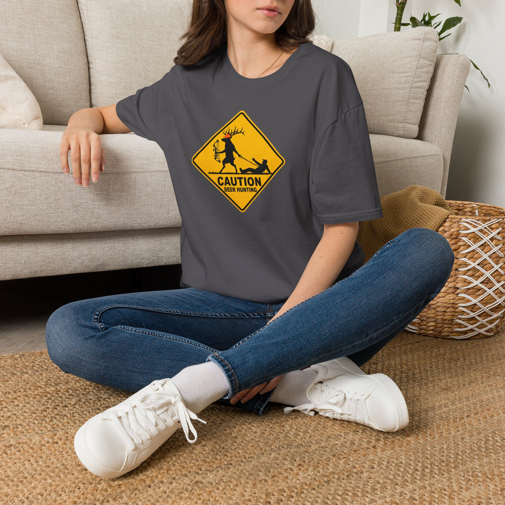 Caution Deer Hunting T-Shirt — Funny Hunter Road Sign Tee