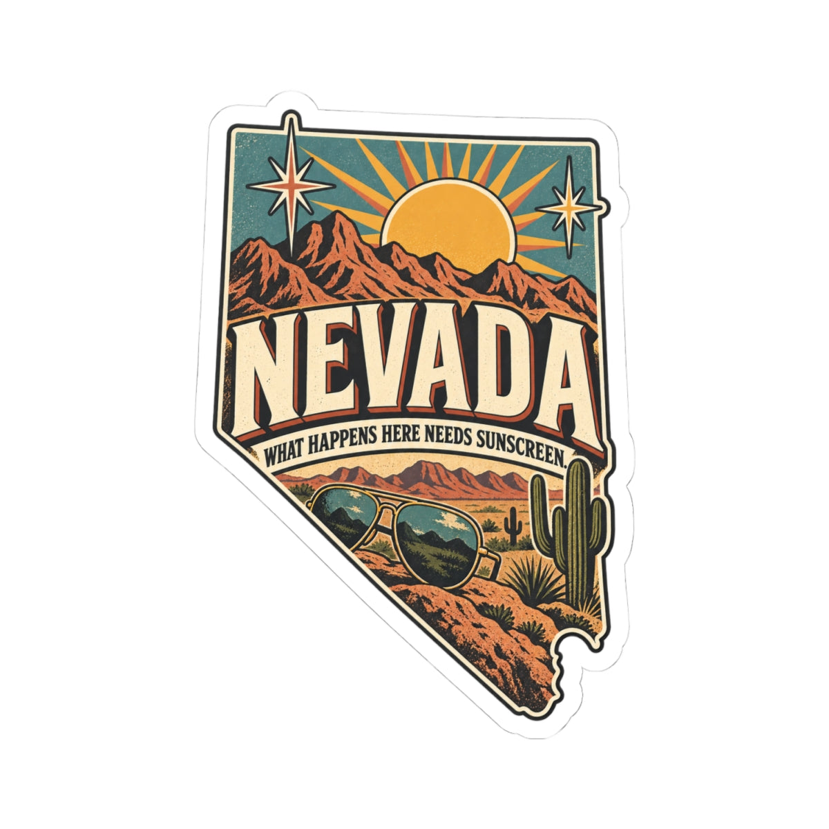 Nevada State Map Kiss-Cut Sticker — Vintage Scenic Landmark