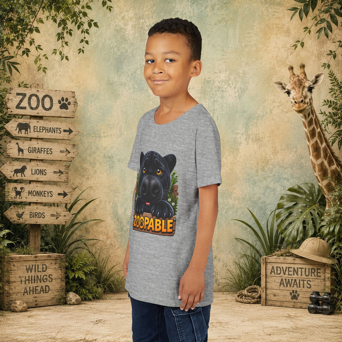Youth Tee — Cute Black Panther "Zoopable" Kids Graphic T-Shirt