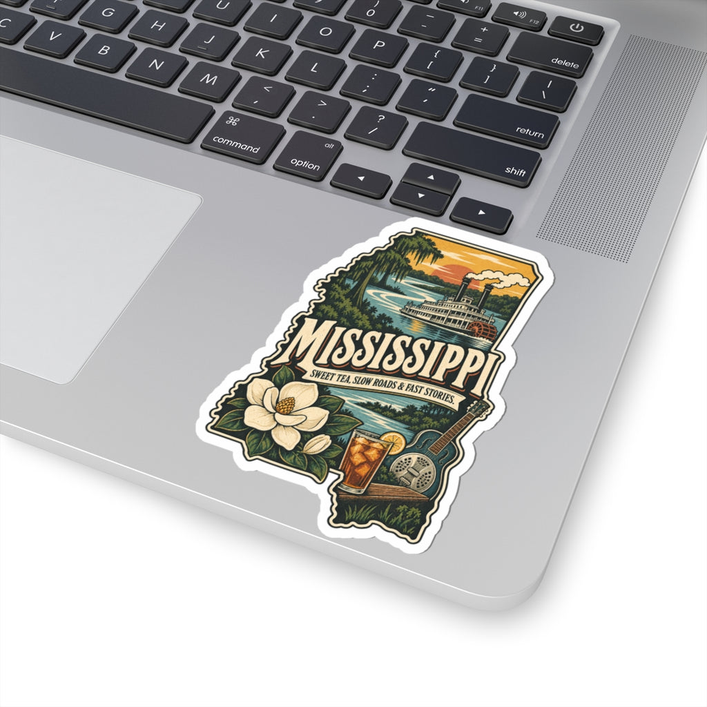 Mississippi State Map Kiss-Cut Sticker — Vintage Scenic Landmark