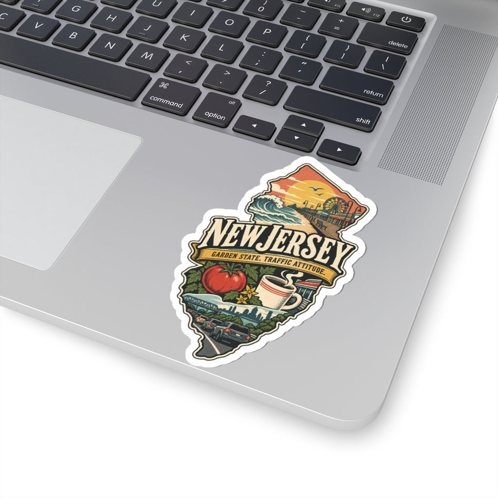 New Jersey State Map Kiss-Cut Sticker — Vintage Scenic Landmark